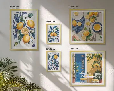 Billedsæt over sofa med citrus provencalsk køkkenmotiv