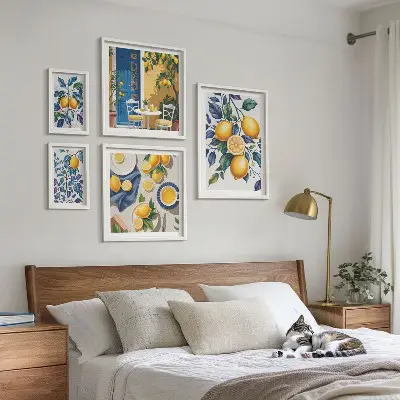 Billedsæt over sofa med citrus provencalsk køkkenmotiv