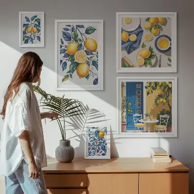 Billedsæt over sofa med citrus provencalsk køkkenmotiv