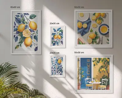 Billedsæt over sofa med citrus provencalsk køkkenmotiv