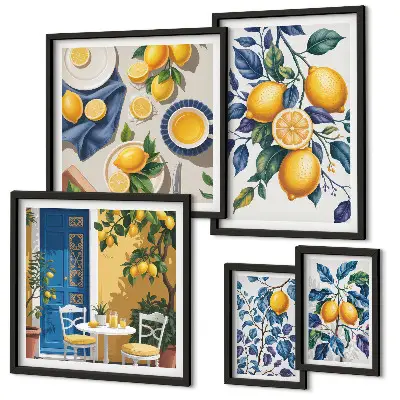 Billedsæt over sofa med citrus provencalsk køkkenmotiv