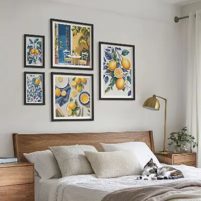 Billedsæt over sofa med citrus provencalsk køkkenmotiv
