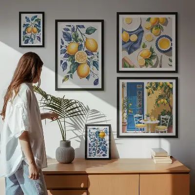 Billedsæt over sofa med citrus provencalsk køkkenmotiv