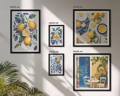 Billedsæt over sofa med citrus provencalsk køkkenmotiv