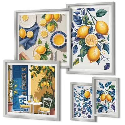 Billedsæt over sofa med citrus provencalsk køkkenmotiv