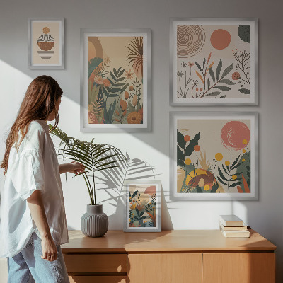 Billedsæt over sofa Abstrakte boho plantemotiver