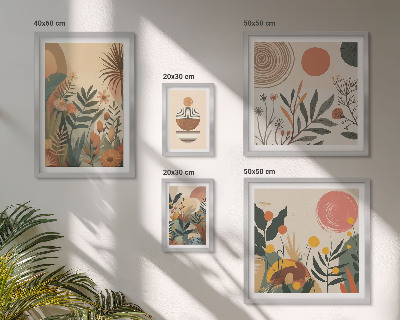 Billedsæt over sofa Abstrakte boho plantemotiver