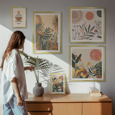 Billedsæt over sofa Abstrakte boho plantemotiver
