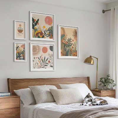 Billedsæt over sofa Abstrakte boho plantemotiver