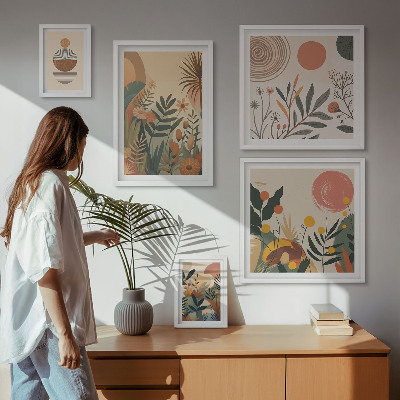 Billedsæt over sofa Abstrakte boho plantemotiver