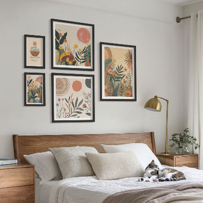 Billedsæt over sofa Abstrakte boho plantemotiver
