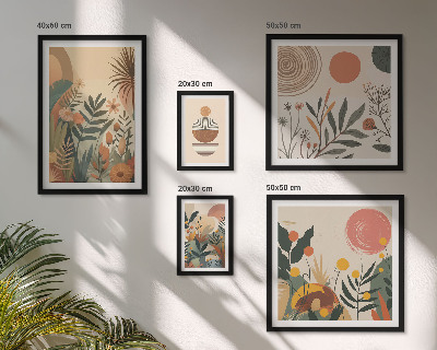 Billedsæt over sofa Abstrakte boho plantemotiver