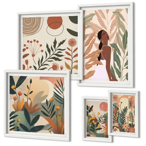 Billedkomposition til væg i boho-stil med en plantefigur
