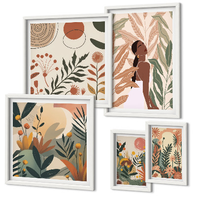 Billedkomposition til væg Boho-stil med en plantefigur