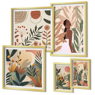 Billedkomposition til væg i boho-stil med en plantefigur