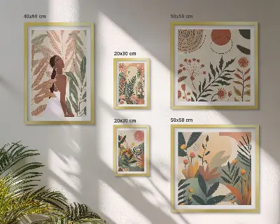 Billedkomposition til væg i boho-stil med en plantefigur