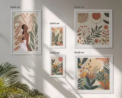 Billedkomposition til væg i boho-stil med en plantefigur