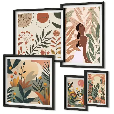 Billedkomposition til væg i boho-stil med en plantefigur