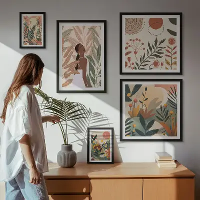 Billedkomposition til væg i boho-stil med en plantefigur
