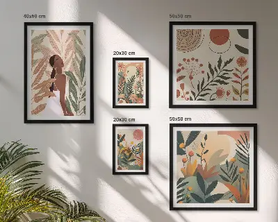 Billedkomposition til væg i boho-stil med en plantefigur