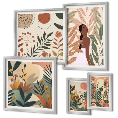 Billedkomposition til væg i boho-stil med en plantefigur