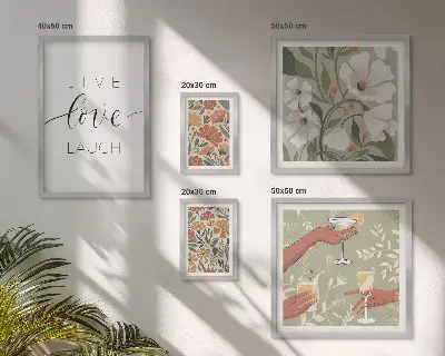 Billedkomposition til væg med stilfulde blomstergrafik-slogans