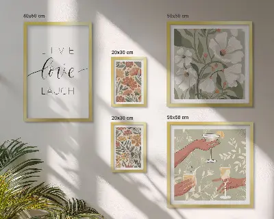 Billedkomposition til væg med stilfulde blomstergrafik-slogans