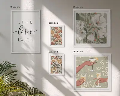 Billedkomposition til væg med stilfulde blomstergrafik-slogans