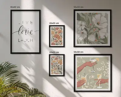 Billedkomposition til væg med stilfulde blomstergrafik-slogans
