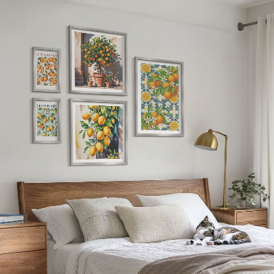 Billedsæt over sofa Citrusfrugter blomster vintage