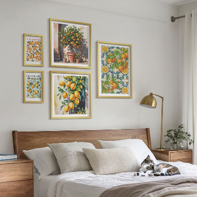 Billedsæt over sofa Citrusfrugter blomster vintage