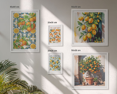 Billedsæt over sofa Citrusfrugter blomster vintage