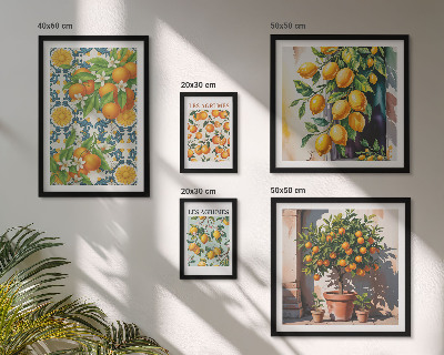 Billedsæt over sofa Citrusfrugter blomster vintage