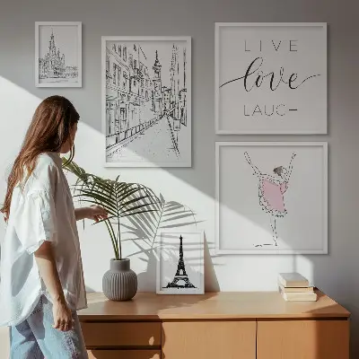 Billedkomposition til væg med stilfuld parisisk inspiration