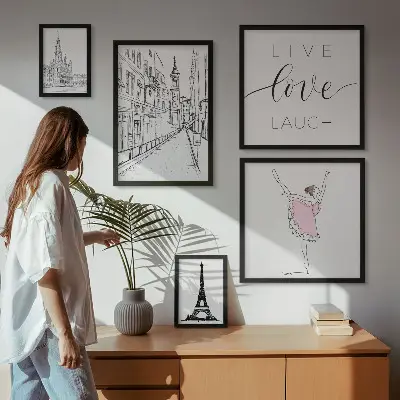 Billedkomposition til væg med stilfuld parisisk inspiration