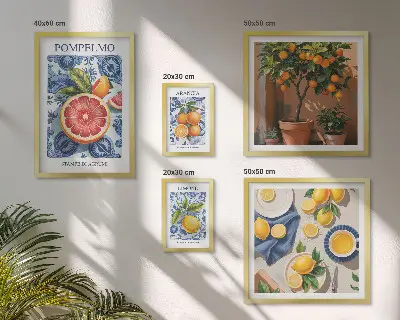 Citrus vintage dekorationer billedsæt til ophæng over sofa
