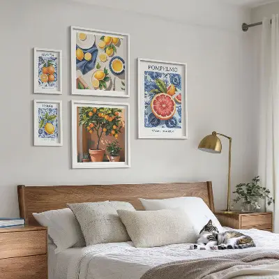 Citrus vintage dekorationer billedsæt til ophæng over sofa