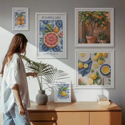 Citrus vintage dekorationer billedsæt til ophæng over sofa