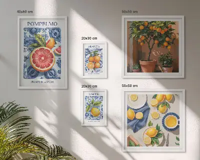 Citrus vintage dekorationer billedsæt til ophæng over sofa