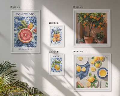 Billedsæt over sofa Citrus vintage dekorationer
