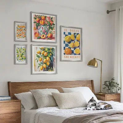 Billedkomposition til væg med citrus retro tema til køkkenet