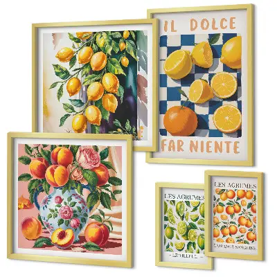 Billedkomposition til væg med citrus retro tema til køkkenet
