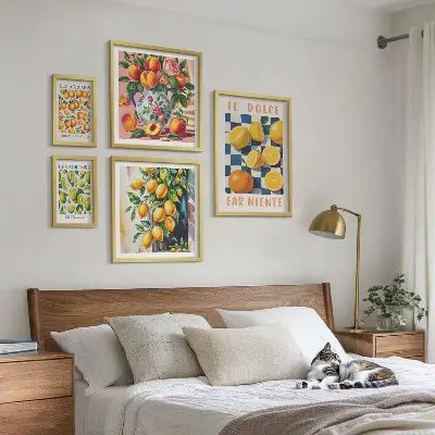 Billedkomposition til væg med citrus retro tema til køkkenet