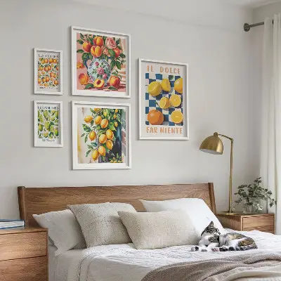 Billedkomposition til væg med citrus retro tema til køkkenet