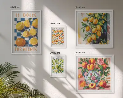 Billedkomposition til væg med citrus retro tema til køkkenet