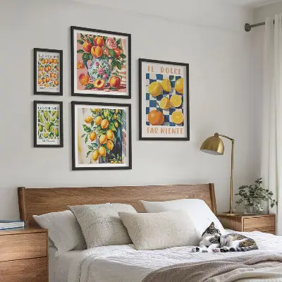 Billedkomposition til væg med citrus retro tema til køkkenet