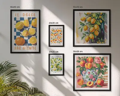 Billedkomposition til væg med citrus retro tema til køkkenet