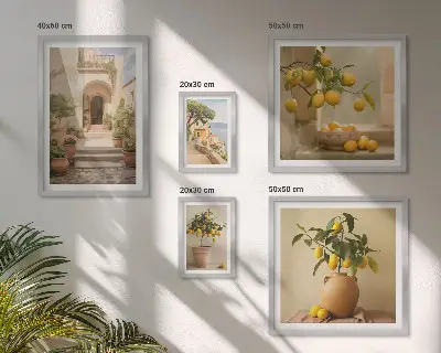 Billedsæt over sofa med stilfuldt citrusmotiv