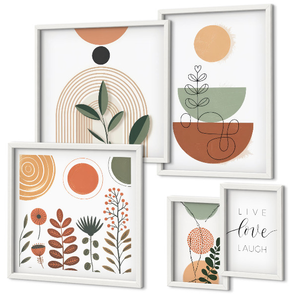 Billedsæt over sofa Stilfuld plante- og geometrisk grafik