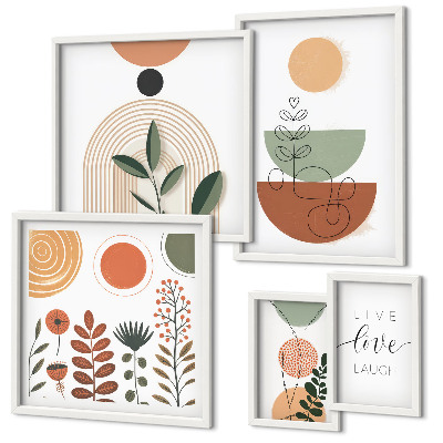 Billedsæt over sofa Stilfuld plante- og geometrisk grafik